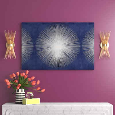 Silver Sunburst On Blue III by Abby Young - Print on Canvas