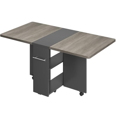 Folding Dining Table, Drop Leaf Dining Table With 6 Wheels And 2-Layer Storage Shelf by Yuan Home