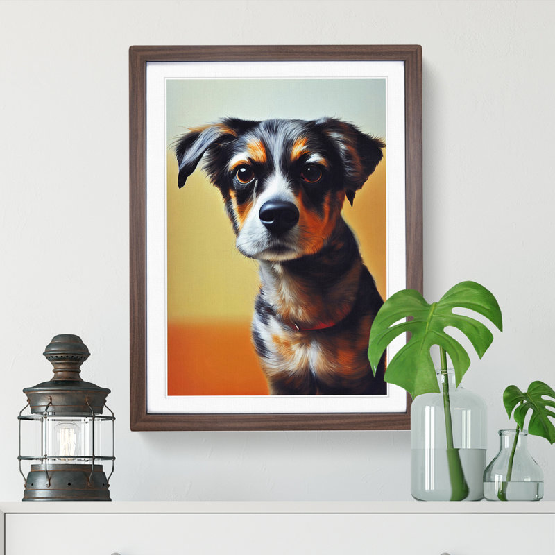 Puppy Dog - Single Picture Frame Print, Walnut Framed, 46cm H x 34cm W x 2cm D