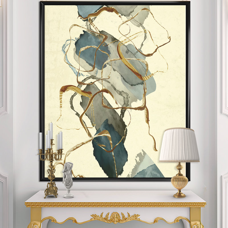 Gold Glam Squares VII - reproduction d'art sur toile, H 20 po x l 12 po x P 1po, Cadre flottant noir