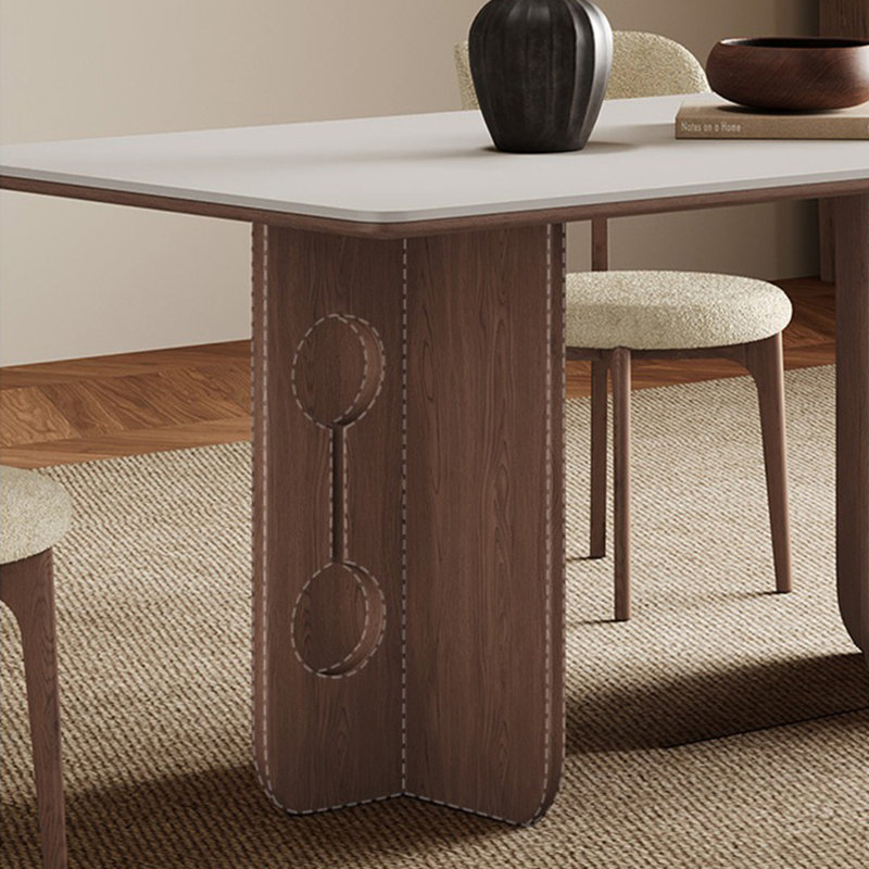 Rectangular walnut wood-colored rock plate table, 29.52"H x 55.11"L x 31.49"W