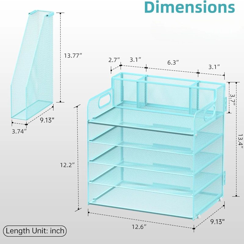 Organisateur de bureau à 5 niveaux avec 3 porte-stylos, organisateur de bureau avec porte-revues, accessoires de bureau en filet
