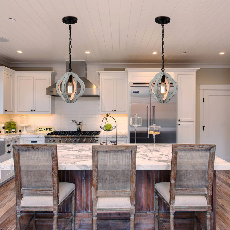 Carlisa 1 - Light Kitchen Island Pendant, Black, Distressed White