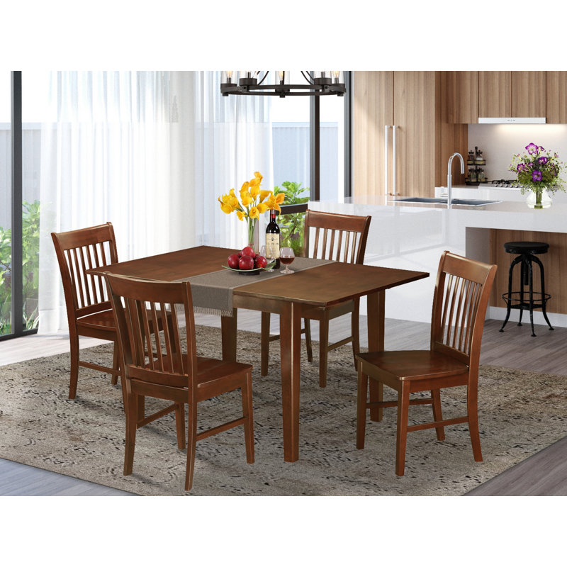 Ensemble de table de salle à manger 5 pièces pour 4 personnes comprenant une table de cuisine rectangulaire avec rallonge papillon et 4 chaises de salle à manger, acajou