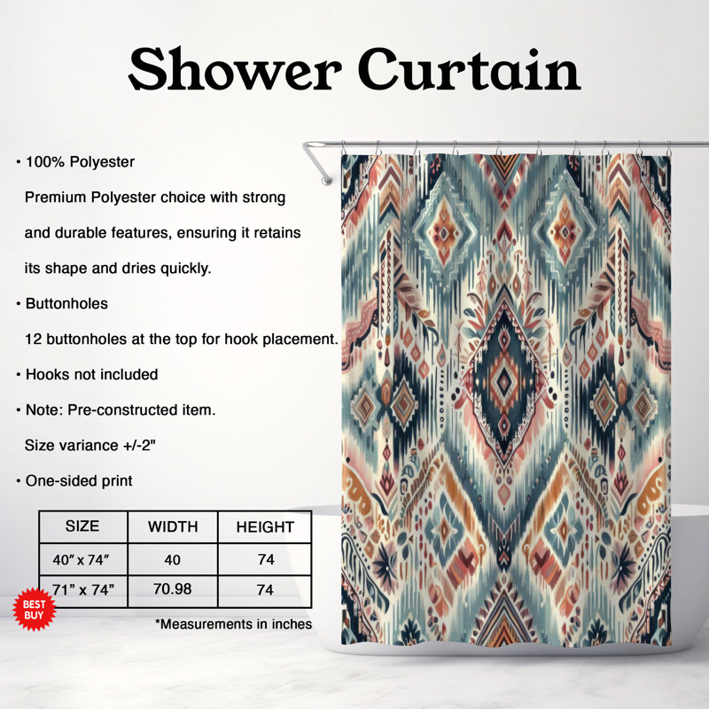 Rideau de douche standard 1 pièce Faccone Bohemian Design, H 74 po x l 71 po
