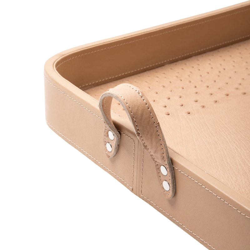 Ostrich Leather Inlay Tray, Cream
