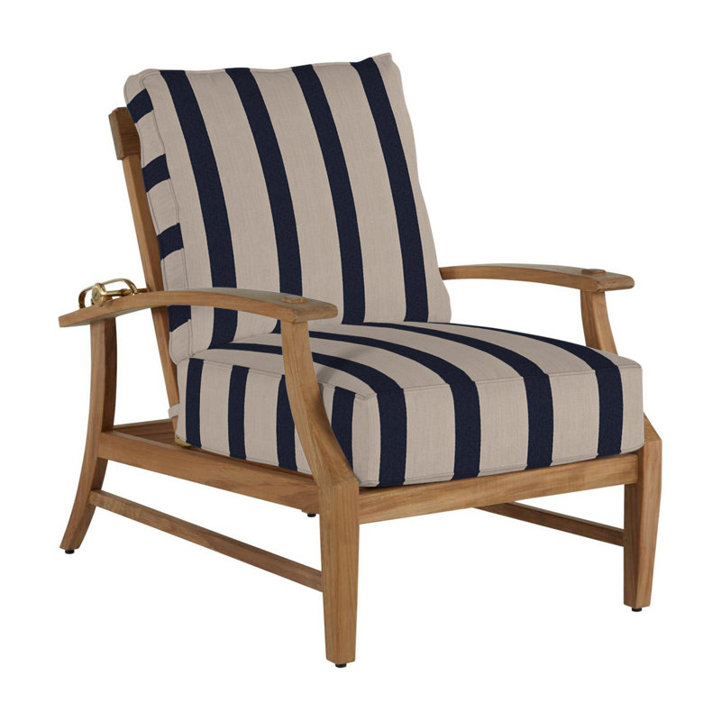 Croquet Teak Patio Chair with Cushions, Natural Teak, Welt, Linen Dove