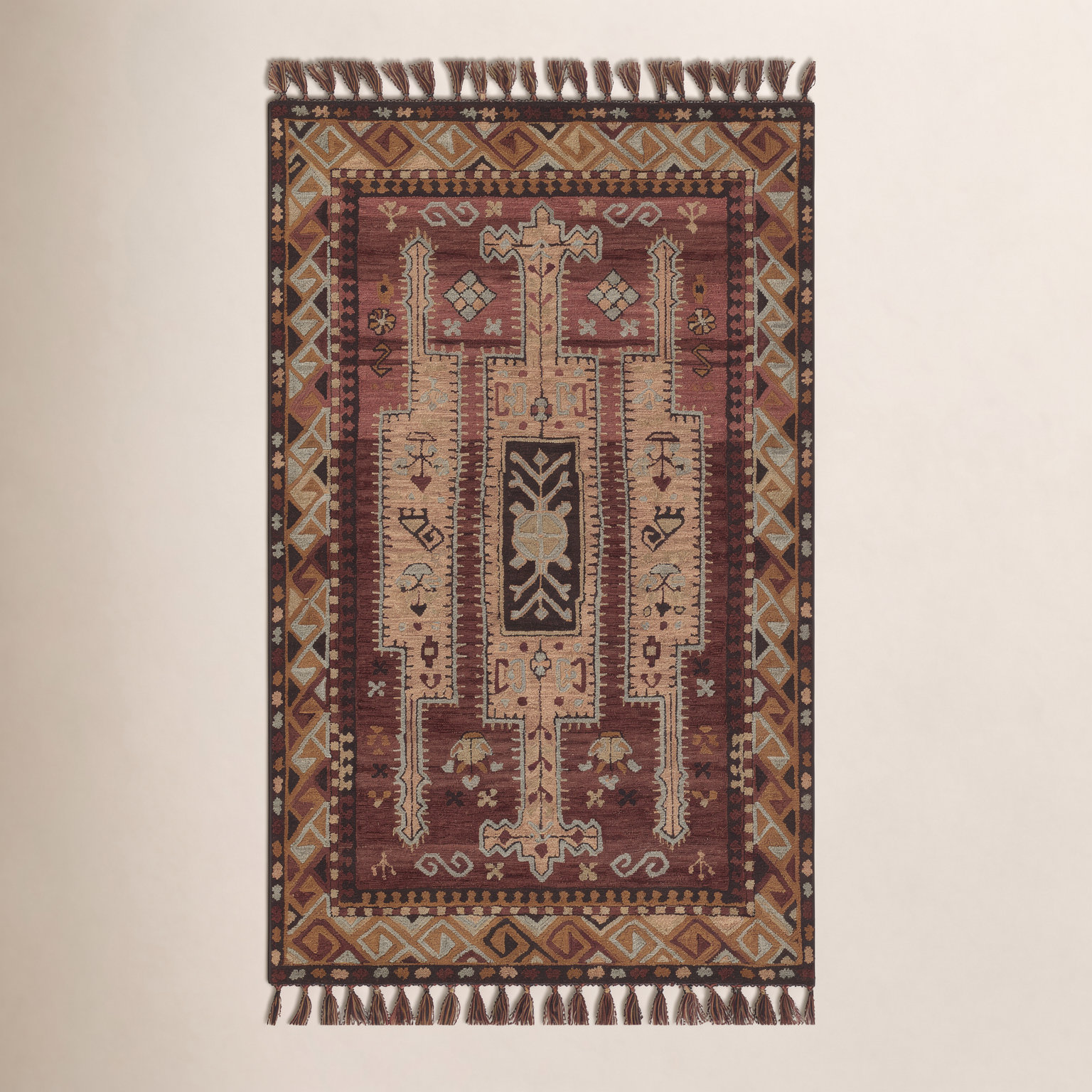 Valeta Terracotta Brown Hand-Hooked Wool Rug, Rectangle 7'6" x 9'6"