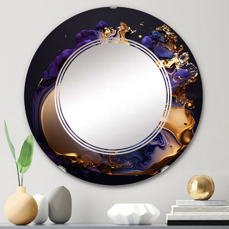 Poppi - Marbre abstrait géode mauve II - Miroir mural abstrait à encre liquide, 24 po x 24 po