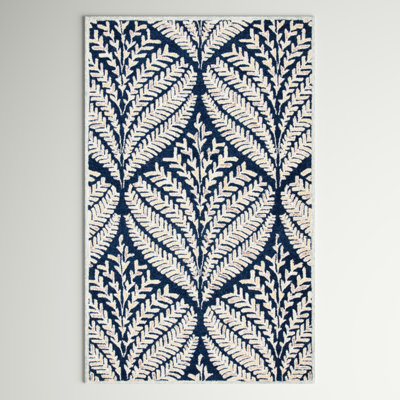 Tapis bleu marine / ivoire en laine touffeté à la main Arisdelsy