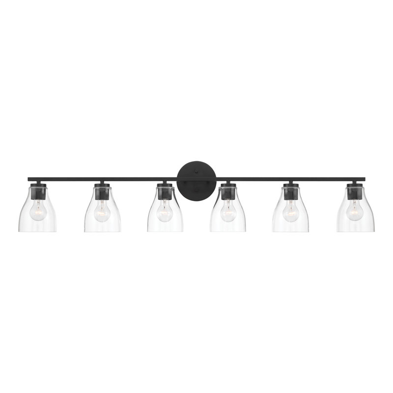 Éclairage pour meuble-lavabo à intensité variable Keston, Noir mat, Six lumières, H 10 po x l 49,5 po x P 6,5 po