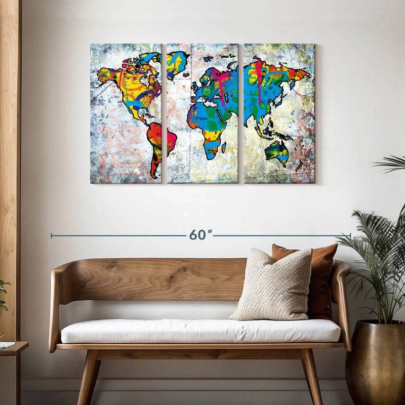 Carte du monde urbain grunge, H 28 po x l 45 po