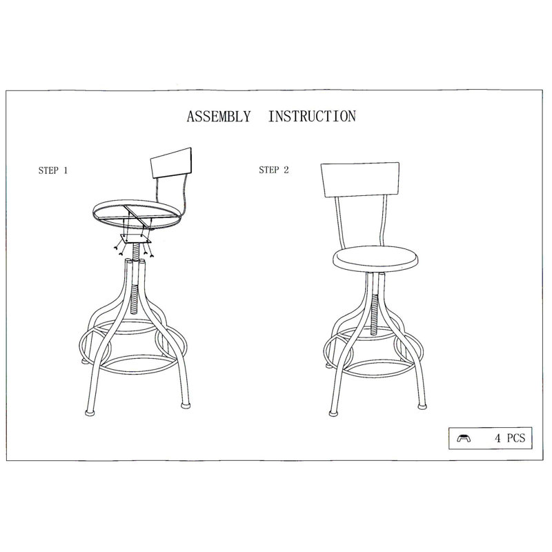 Nuri Metal Distressed Bar Stool with Gunmetal Legs and Backrest, Gray