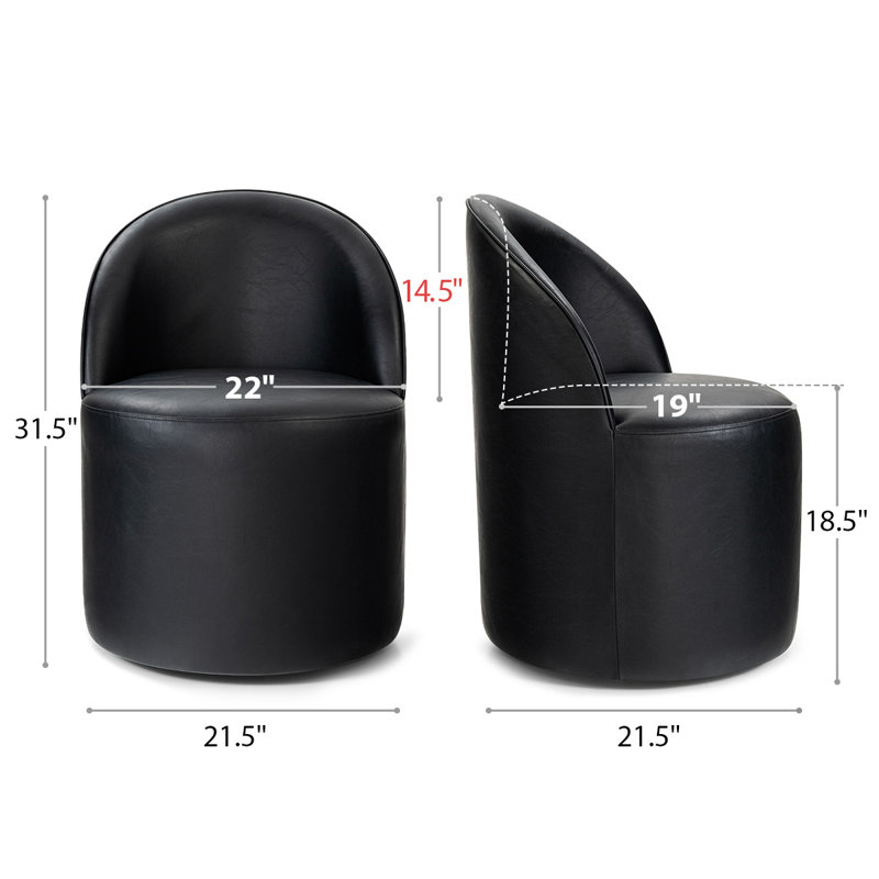 Petit fauteuil d'appoint roulant en similicuir avec roulettes, Noir