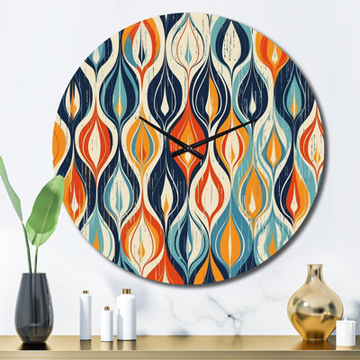 Orange Blue Botanical Symphony III Metal Wall Clock