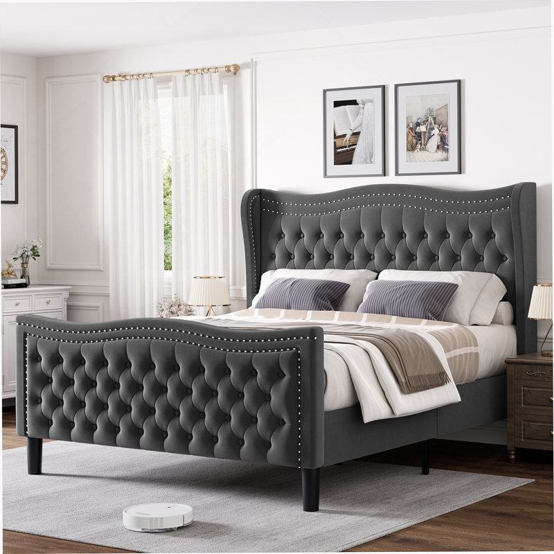 Nietos Upholstered Platform Bed, King, Beige