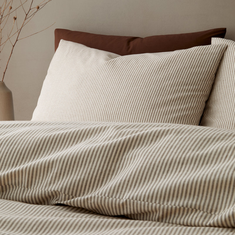 Cotton Rich Narrow Woven Stripe Bedding, Double, Mole