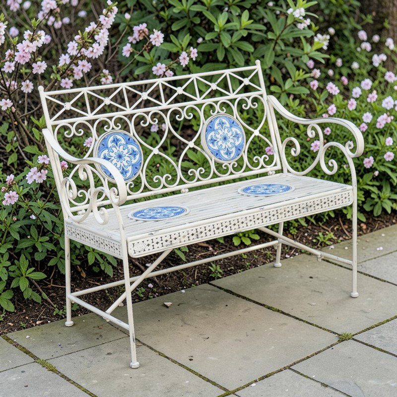 43in. Écusson Mosaic Metal Rectangular Garden Bench