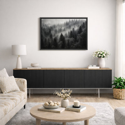 Moody Fog Forest Landscape Artwork, Living Room Pictures, Framed Canvas Giclee Print Wall Art