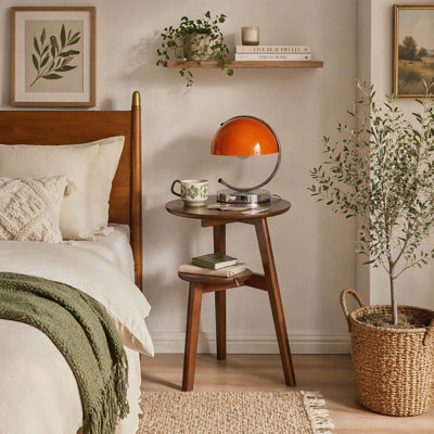 Wood 2-Tier Side Table with Lower Storage Shelf,Perfect for Living Room and Bedroom,Mid-Century Style and Durable Construction