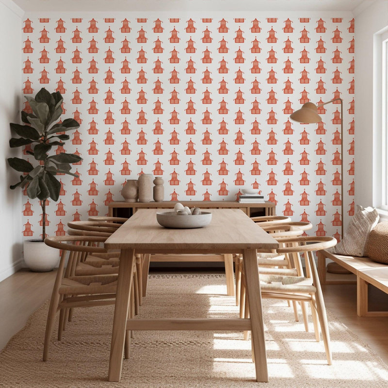 Pagoda 10' L x 24" W Peel and Stick Wallpaper Roll, Coral, Faux Grasscloth, Non-pasted