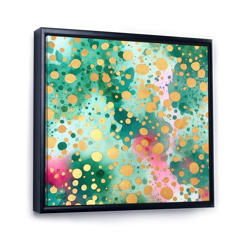 «Green and Gold Rhythmic Waters III», reproduction d'art sur toile, H 24 po x l 24 po x P 1 po, Cadre flottant noir