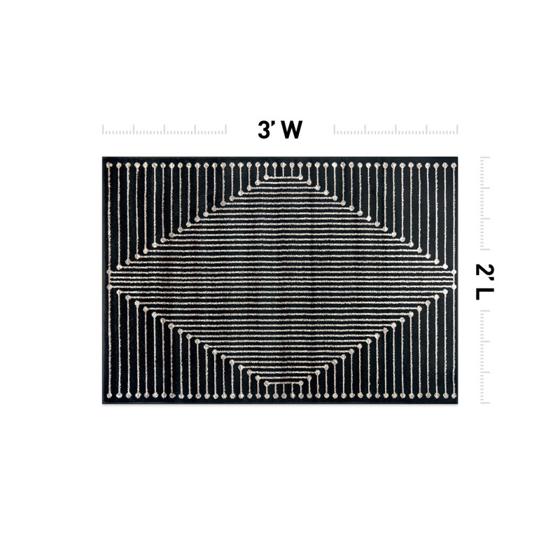 Modern Black And Cream Geometric Area Rug, Rectangle 2' x 3'