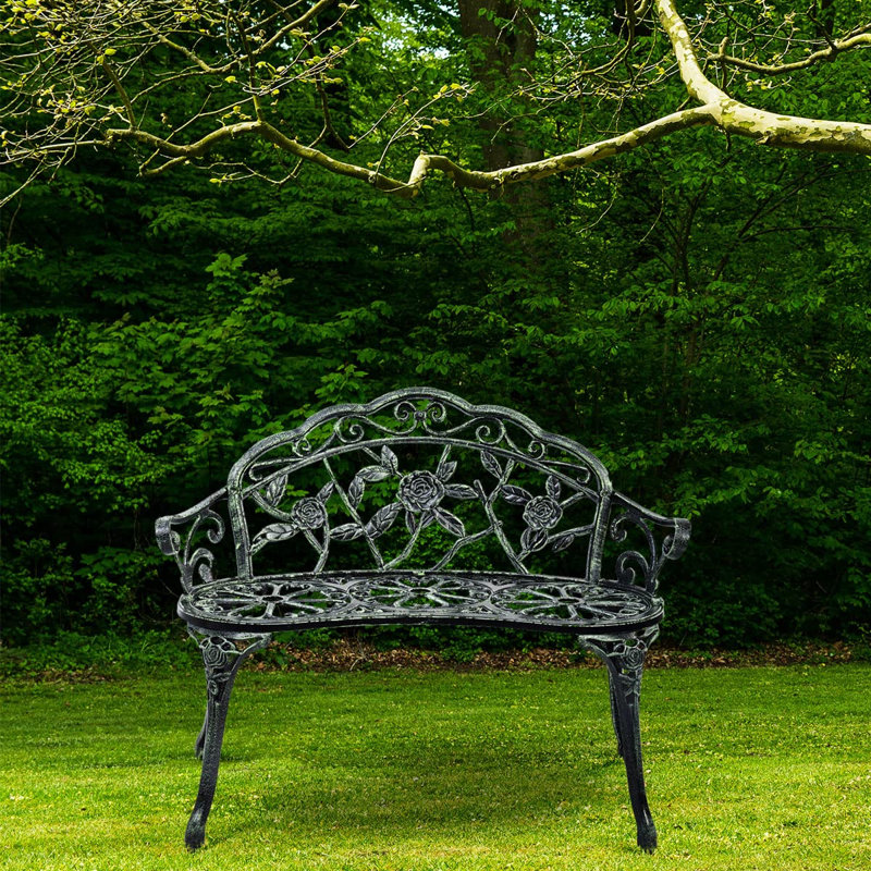 Lafave Aluminum Outdoor Bench, Antique Green