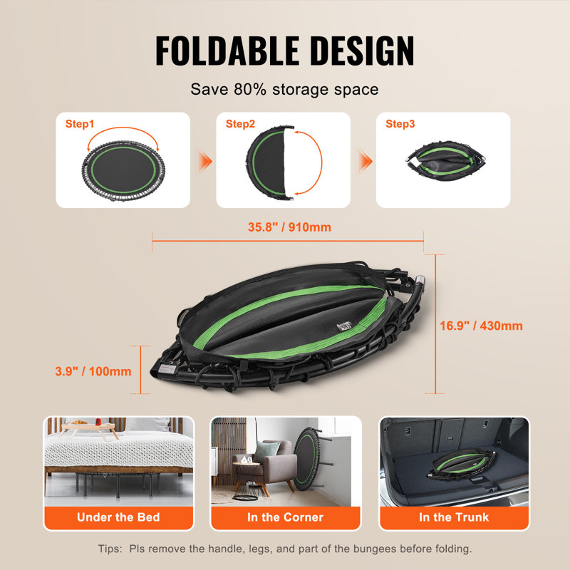 Mini trampoline d'exercice 51 po pliable pour adultes avec poignée
