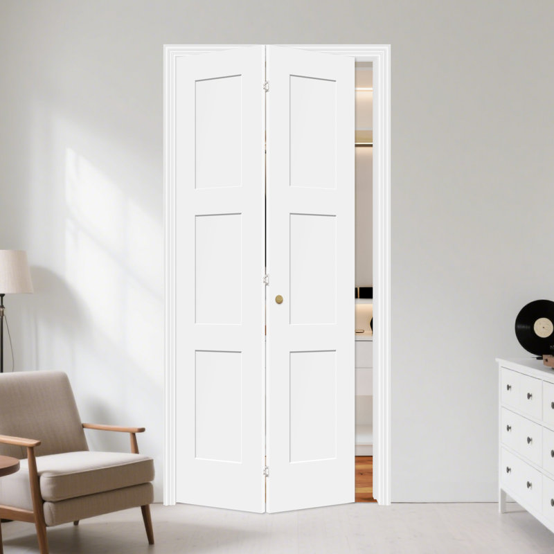 Portes pliantes blanches en bois à 3 panneaux avec trousse de quincaillerie, 30 po x 80 po