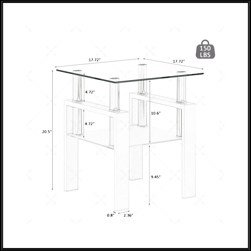 Ensemble de 2 tables basses modernes en verre trempé, Blanc, Transparent