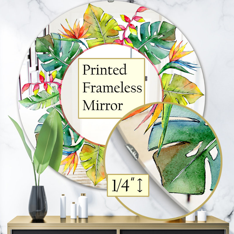 Feuilles tropicales Hawaï dans un miroir d'appoint, H 31,5 po x l po