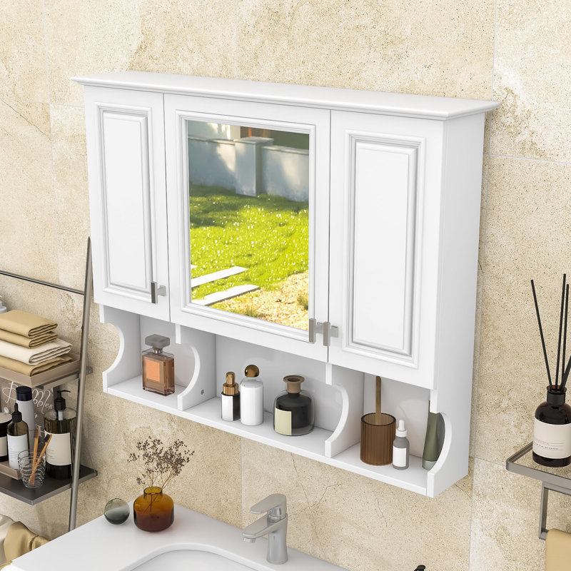 Armoire de salle de bain murale avec tablettes réglables, Blanc
