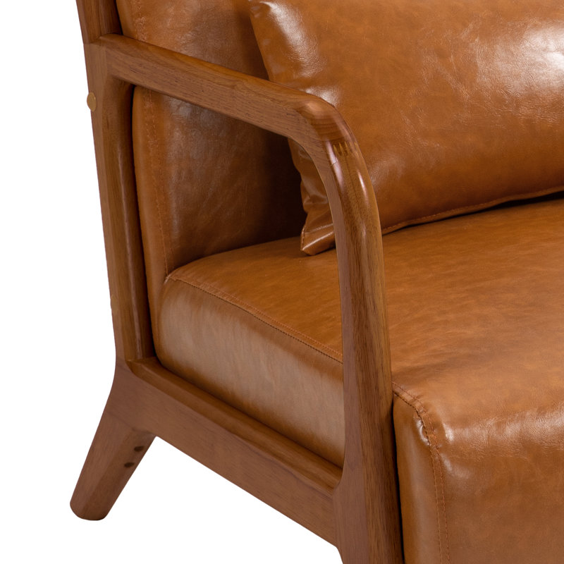 Carlanne 65.5 Cm Wide Armchair, PU Light Brown Faux Leather, Dark Brown