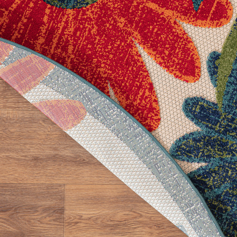 Noleen Floral Indoor/Outdoor Area Rug, Round 5'3"