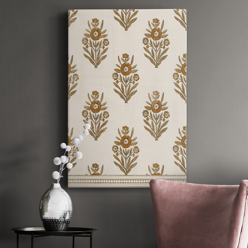 «Block Print Blooms II», toile tendue avec châssis de qualité supérieure - prête à être accrochée, H 60 po x l 40 po x P 1 po