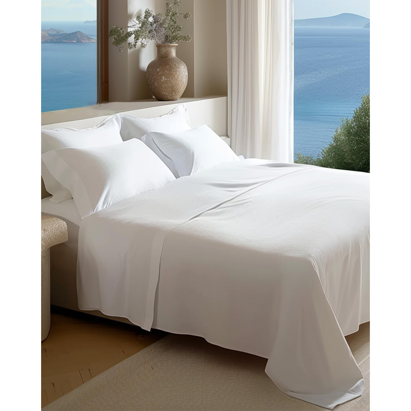 Double Stitch Sheet Set, Bright White, California King Sheet Set