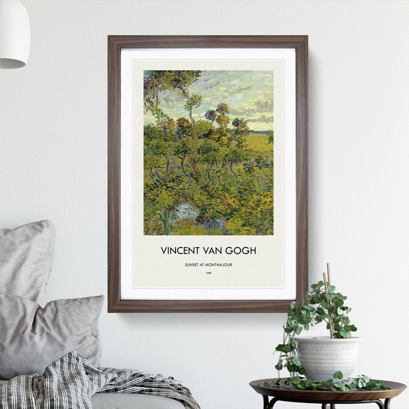 Sunset At Montmajour by Vincent Van Gogh - Single Picture Frame Print, 36cm H x 27cm W x 2cm D, Walnut Framed
