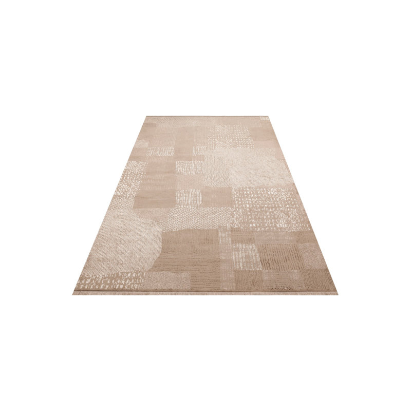 Tapis brun / beige en polyester tissé à la machine 6 pi 7 po x 9 pi 6 po Chrizeda, Rectangle 6 pi 7 po x 9 pi 6 po