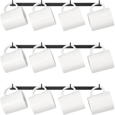 Metal Coffee Mug Rack Wall Mounted With 12 Mug Hooks, Set Of 3, Mug Display Rack Cup Holder Storage For Kitchen Dining Room Coffee Bar, Black