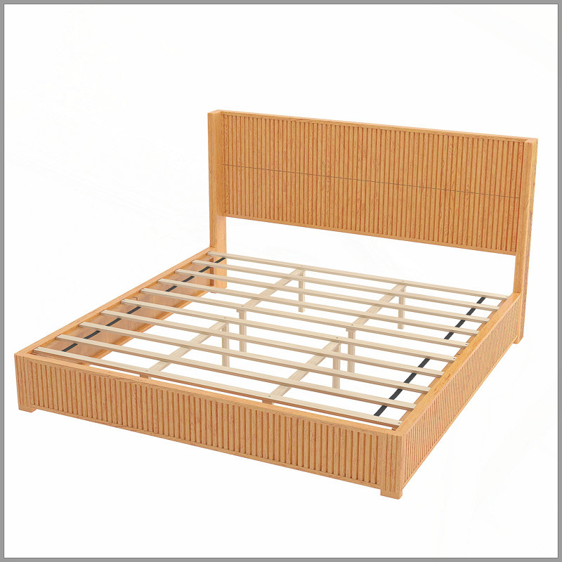 Structure de lit plateforme en bois massif avec tête de lit, aucun sommier nécessaire, lit sur pied, assemblage facile, très grand lit, naturel