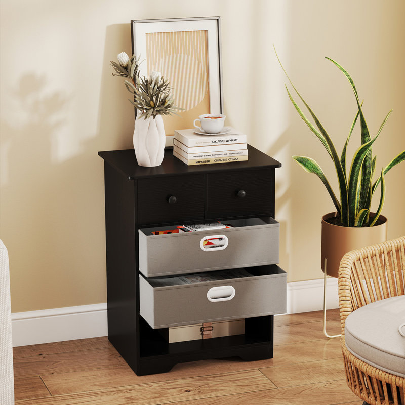 58cm W Manufactured Wood Bedside Table, Black