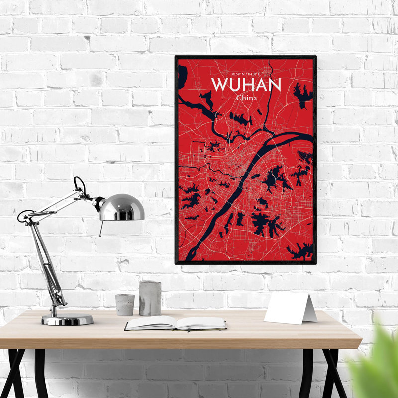 Carte de la ville de Whan, impression, Rouge / Bleu marine, H 36 po x l 24 po