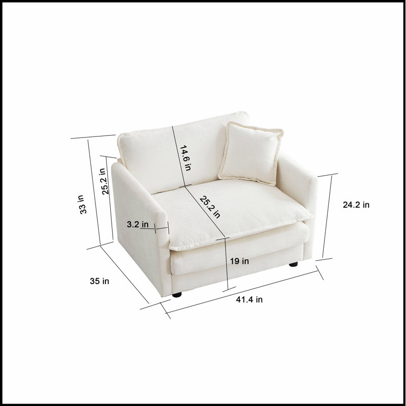 Fauteuil de lecture profond rembourré à assise simple pour salon, tissu chenille blanc confortable et élégant, Blanc