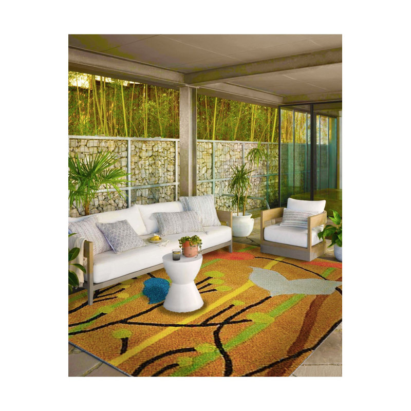 Tapis jaune lavable à base tissée à thème floral, Tapis de couloir 3 pi 3 po x 9 pi 10 po