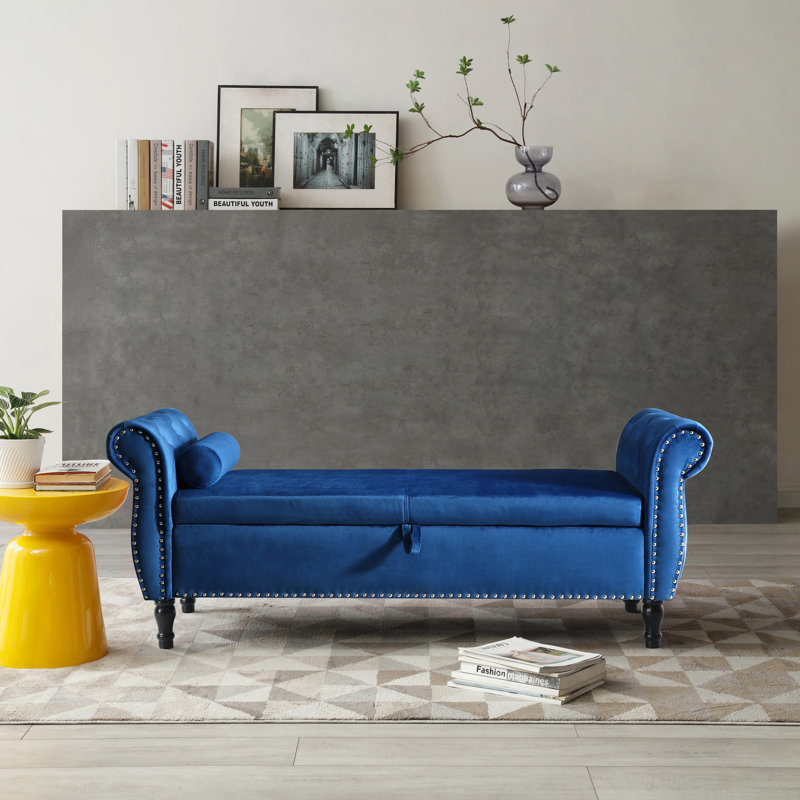 Banc de rangement rembourré Lalita, Bleu
