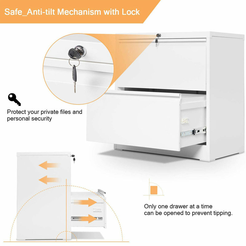  28.25 Inch Locking 2 Drawer Metal Office Storage Filing Cabinet, White
