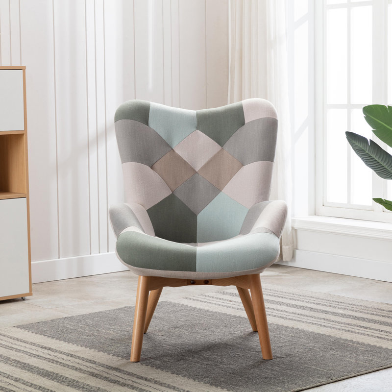 Cayden Upholstered Accent Chair, Blue/Grey/White