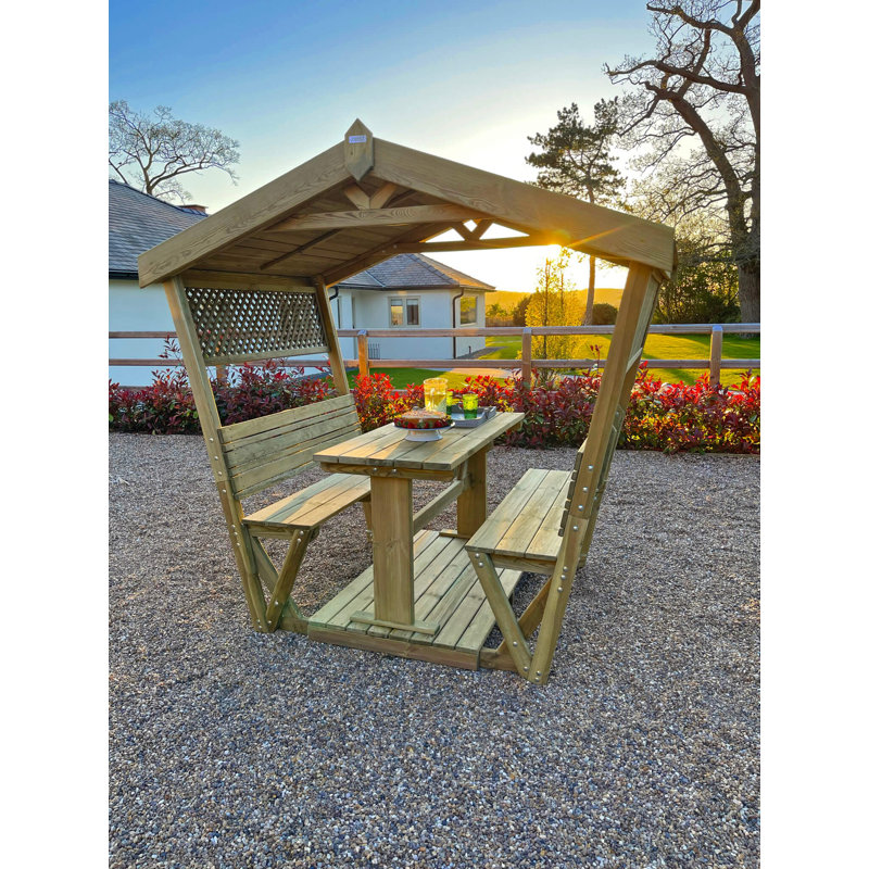Breslyn 212cm W x 144cm D Solid Wood Arbour with Bench in Brown
