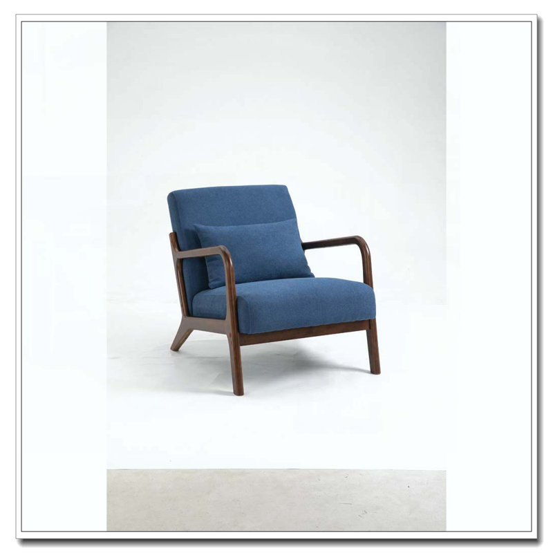 Chaise d'appoint moderne avec structure en bois, Lin de coton, Bleu